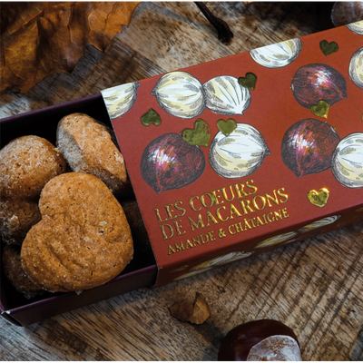 Almond and Chestnut Macaron Hearts