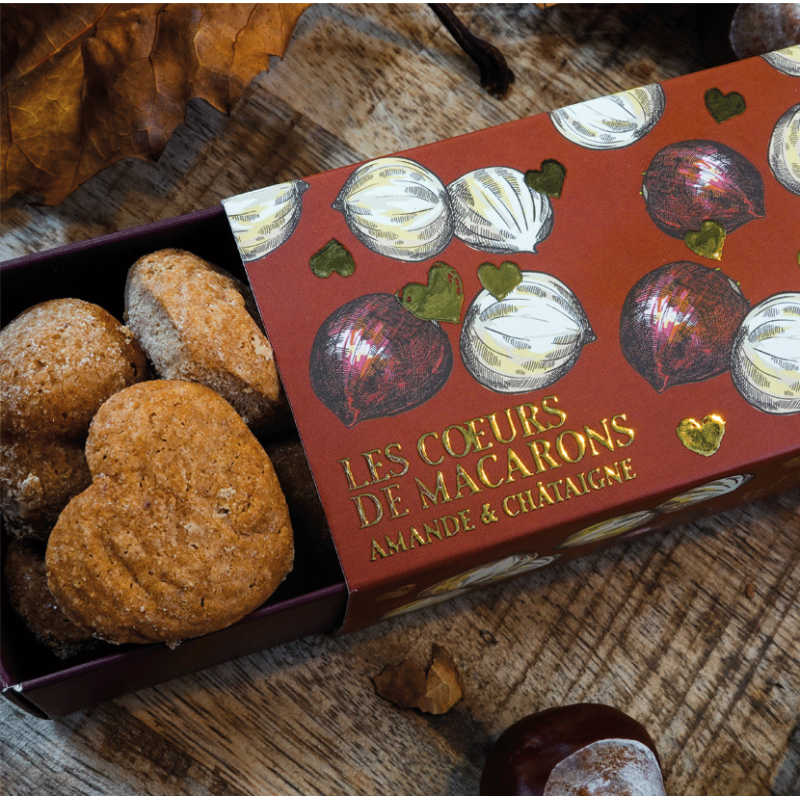 Coeurs de Macarons amande et châtaigne, des saveurs réconfortantes, sans gluten ni lait !