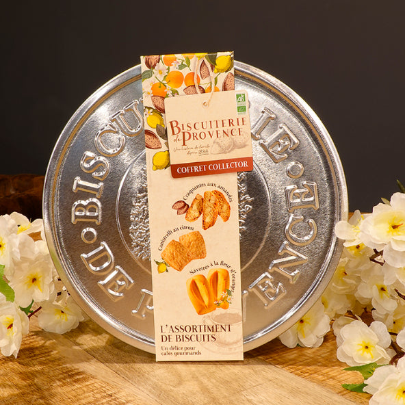 Boîte métal assortiment de biscuits traditionnels bio Coffret cadeau biscuits traditionnels bio Boîte métal biscuits provençaux