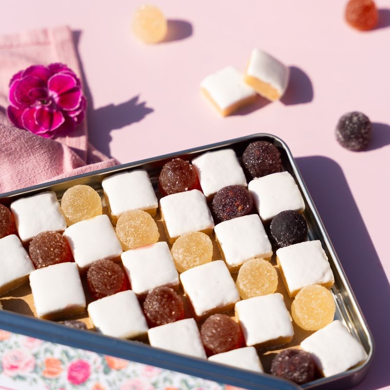 Calissons Damier - boîtes élégantes garnies de Calissons et de Pâtes de Fruits